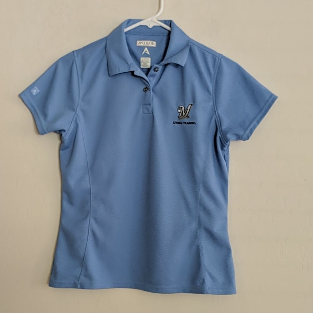 Milwaukee Brewers Baseball Spring Training Antigua Blue Golf Polo MLB - S